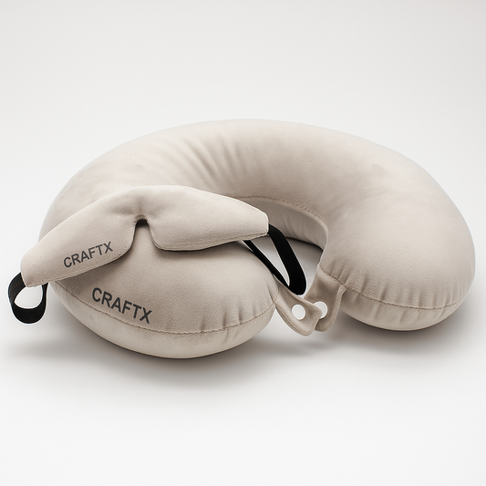 CRAFTX Premium Microfiber Travel Pillow & Eye Mask Set – Ultimate Neck Support for Airplane, Car & Train