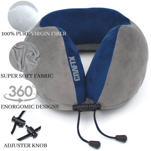 Craftx Micro Fiber Travel Neck Pillow - Ergonomic U-Shape Design with Adjustable Drawstring, Soft & Portable