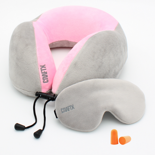 Craftx Travel Combo Memory foam Neck Pillow Sleep Mask Ear plugs