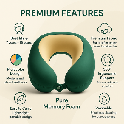 Prokids Travel Pillow – Memory Foam Neck Support for Kids | Ergonomic Comfort for Flights, Road Trips & Long Journeys