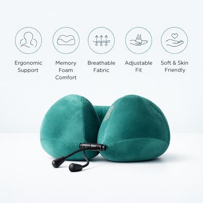 Ergonomic Memory Foam Travel Pillow - Neck Support | Teal
