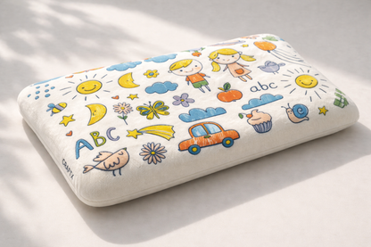 Craftx Kids Memory Foam Pillow for Ages 2–8 Years | Ergonomic Neck Support | Helps Prevent Flat Head | Ultra Soft Velvet Cover | Washable White Cover