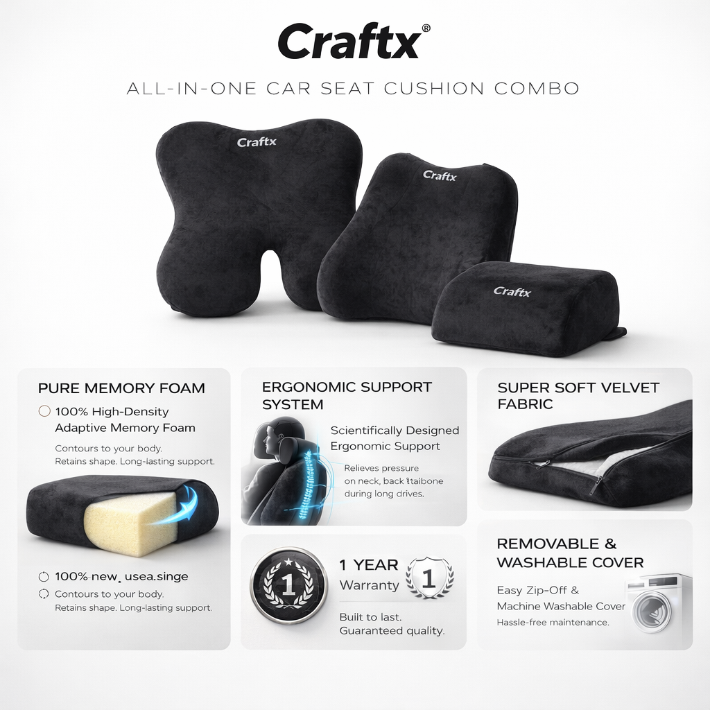 Premium 3-in-1 Car Seat Cushion Set – Memory Foam