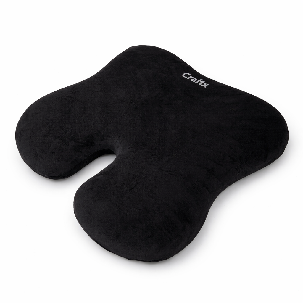Craftx Slim Seat Cushion – Ergonomic Memory Foam Seat cushion for Office, Car & Travel | Portable Lumbar Support
