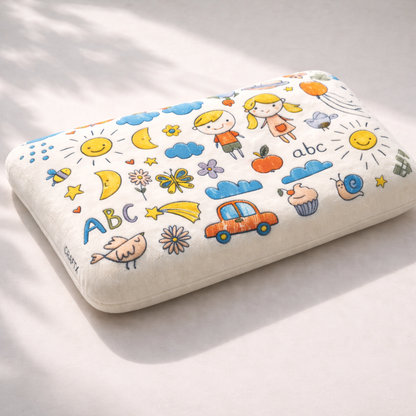 Craftx Kids Memory Foam Pillow for Ages 2–8 Years | Ergonomic Neck Support | Helps Prevent Flat Head | Ultra Soft Velvet Cover | Washable White Cover