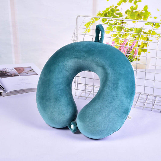 Travel Neck Pillow Memory Foam - U-Shape Cervical Support for Car, Plane & Train | Soft Teal Green