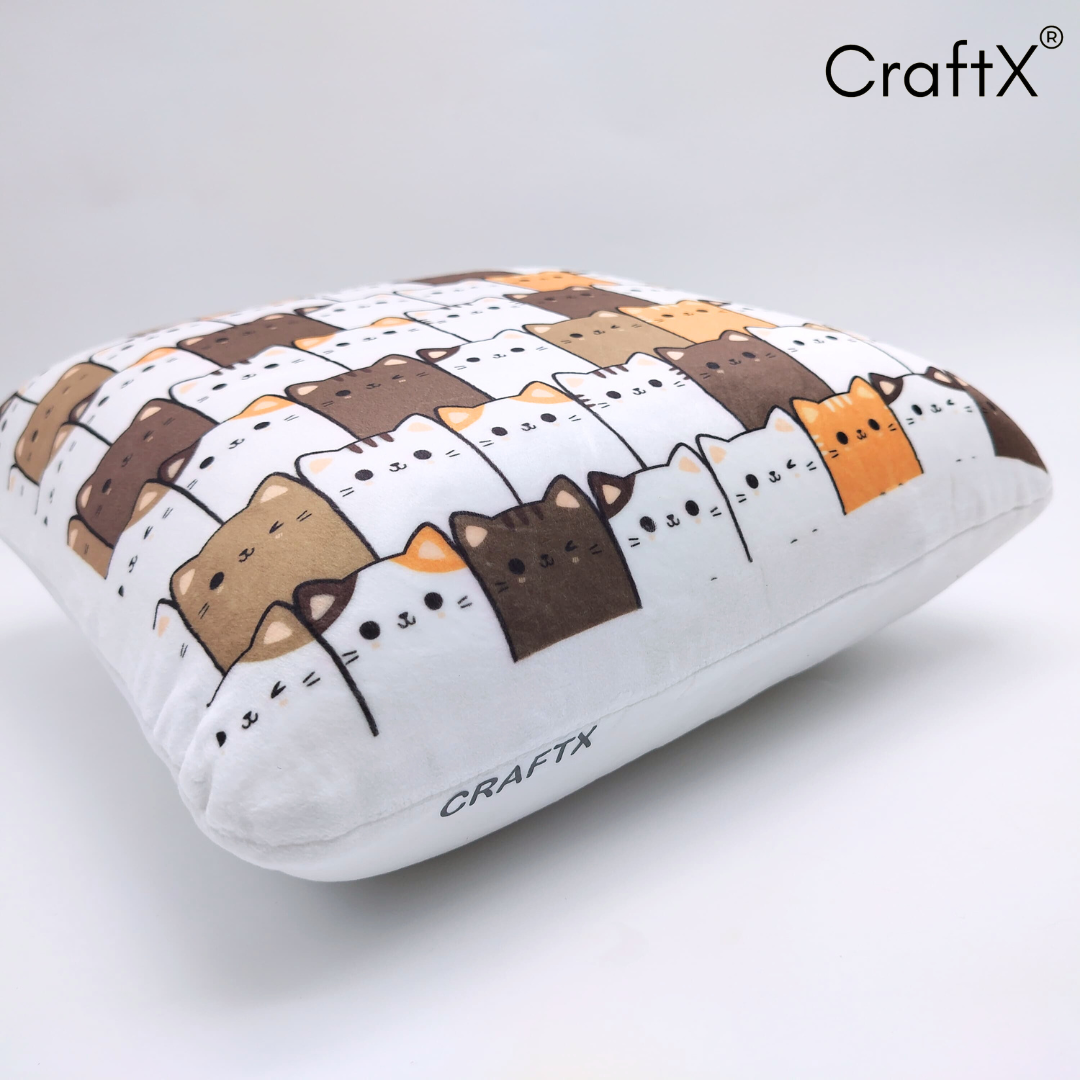 Craftx Memory Foam Square Cushion – Soft Cat Print Design for Sofa, Car Seat & Home Decor | Comfortable Support Pillow