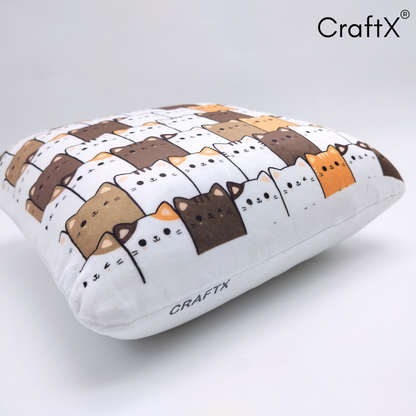Craftx Memory Foam Square Cushion – Soft Cat Print Design for Sofa, Car Seat & Home Decor | Comfortable Support Pillow