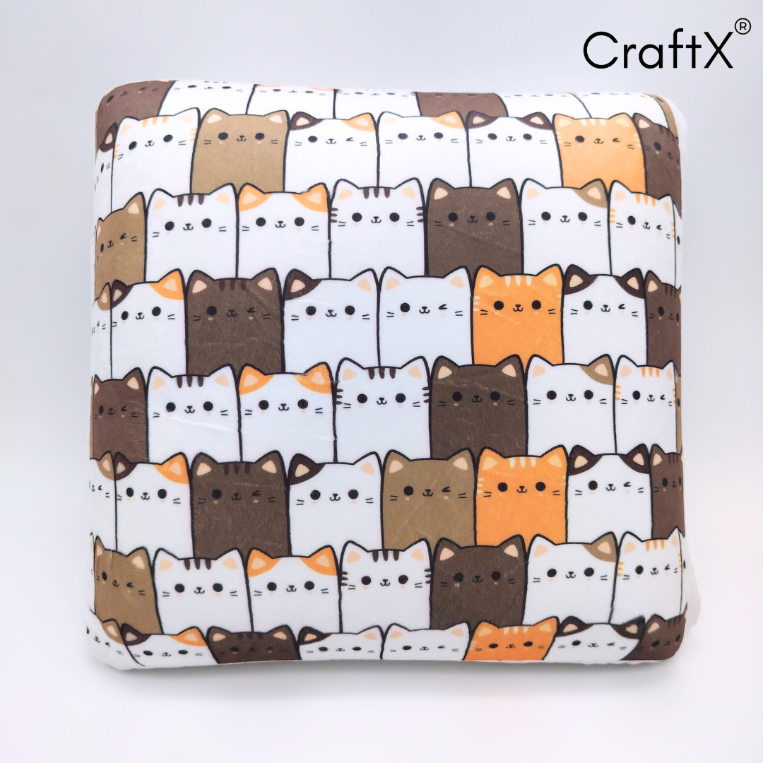 Craftx Memory Foam Square Cushion – Soft Cat Print Design for Sofa, Car Seat & Home Decor | Comfortable Support Pillow