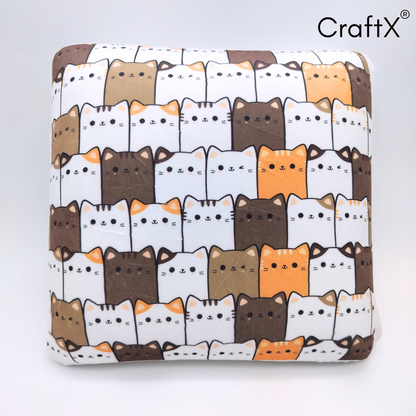 Craftx Memory Foam Square Cushion – Soft Cat Print Design for Sofa, Car Seat & Home Decor | Comfortable Support Pillow