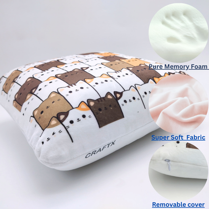 Craftx Memory Foam Square Cushion – Soft Cat Print Design for Sofa, Car Seat & Home Decor | Comfortable Support Pillow