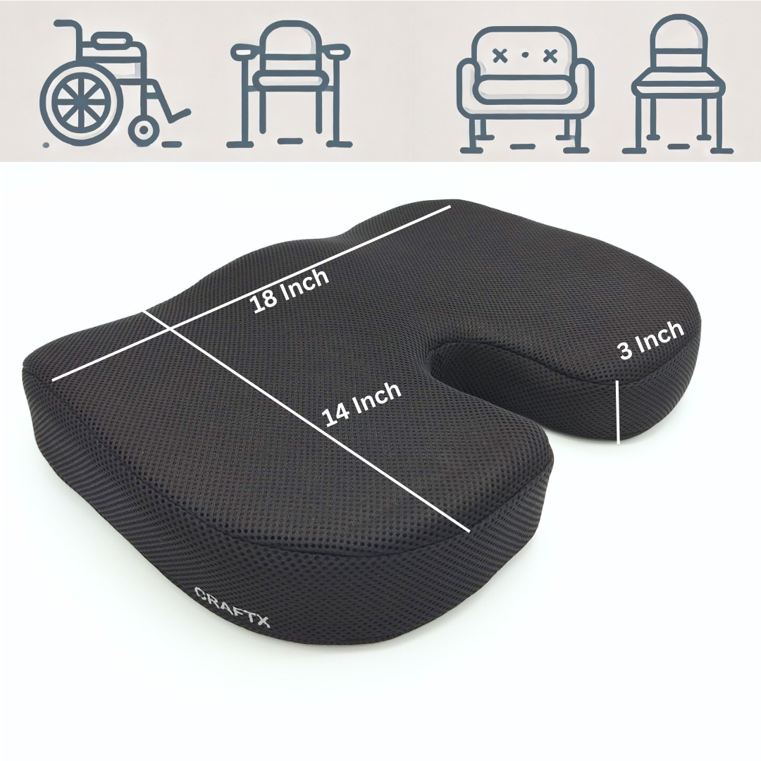 Craftx Coccyx Cushion - Memory Foam Support for Tailbone Pain Relief & Spinal Alignment