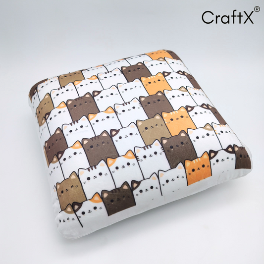 Craftx Memory Foam Square Cushion – Soft Cat Print Design for Sofa, Car Seat & Home Decor | Comfortable Support Pillow