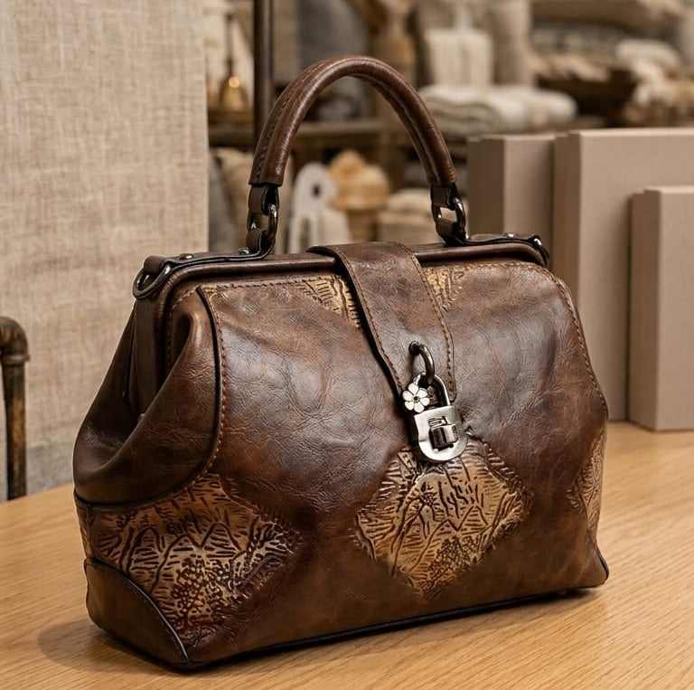Luxury Handcrafted 100% Pure Leather Purse  | Premium Embossed Design & Spacious Women's Classic Tote